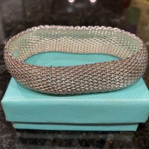Auth Tiffany & Co Somerset Sterling WIDE Mesh Bangle Bracelet , 127.2g